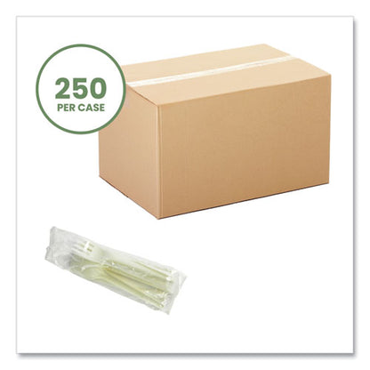 Cutlery Kits, Compostable, General Purpose, Fork/knife/napkin/spoon, Plastic, White, 250/carton