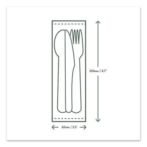Cutlery Kits, Compostable, General Purpose, Fork/knife/napkin/spoon, Plastic, White, 250/carton