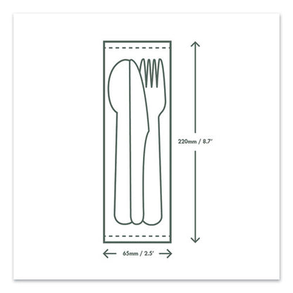 Cutlery Kits, Compostable, General Purpose, Fork/knife/napkin/spoon, Plastic, White, 250/carton
