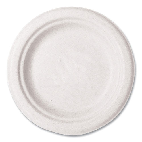 Molded Fiber Tableware, Compostable, Plate, Sugarcane, 6" Dia, White, 1,000/carton