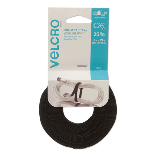 One-wrap Pre-cut Thin Ties, 0.25" X 8", Black, 25/pack