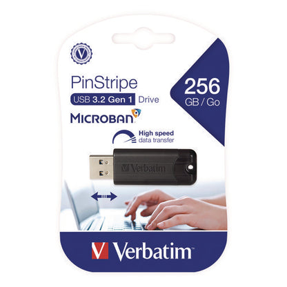 Pinstripe Usb 3.2 Flash Drive, 256 Gb, Black