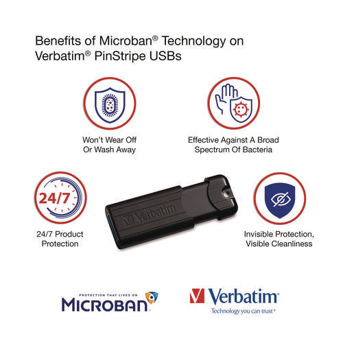 Pinstripe Usb 3.2 Flash Drive, 256 Gb, Black