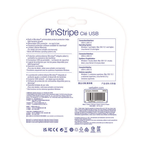 Pinstripe Usb 3.2 Flash Drive, 32 Gb, Assorted Colors, 5/pack