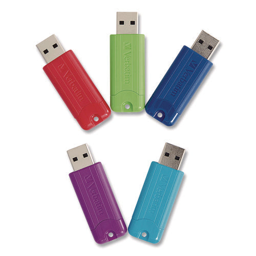 Pinstripe Usb 3.2 Flash Drive, 64 Gb, Assorted Colors, 5/pack