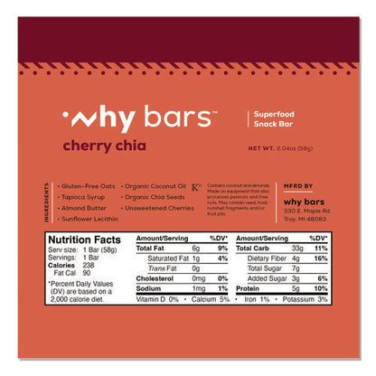 Superfood Snack Bar, Cherry Chia, 2.04 Oz Bar, 12/box