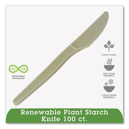 Ecosense Renewable Plant Starch Cutlery, Knife, Plastic, Cream, 50/pack
