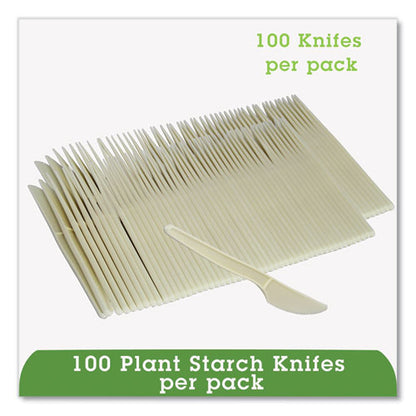 Ecosense Renewable Plant Starch Cutlery, Knife, Plastic, Cream, 50/pack
