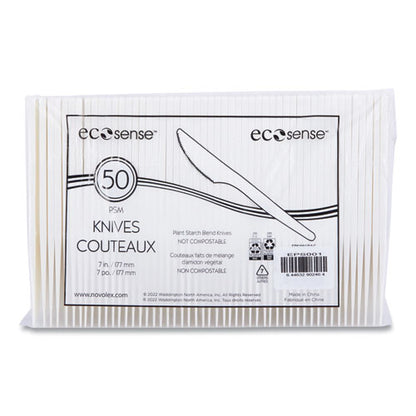 Ecosense Renewable Plant Starch Cutlery, Knife, Plastic, Cream, 50/pack, 20 Packs/carton