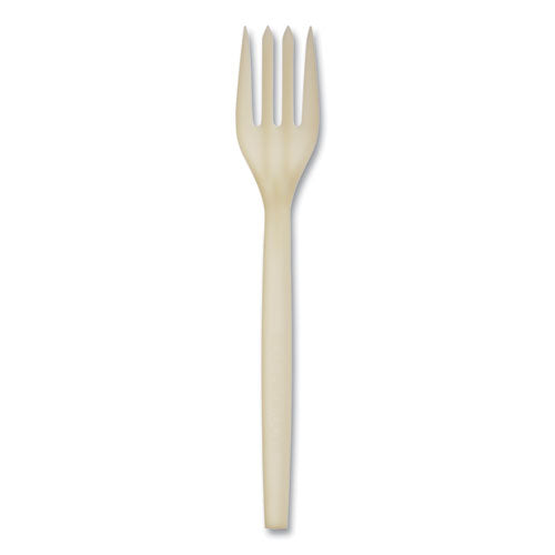 Ecosense Renewable Plant Starch Cutlery, Fork, Plastic, Cream, 50/pack