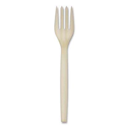Ecosense Renewable Plant Starch Cutlery, Fork, Plastic, Cream, 50/pack