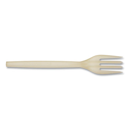 Ecosense Renewable Plant Starch Cutlery, Fork, Plastic, Cream, 50/pack