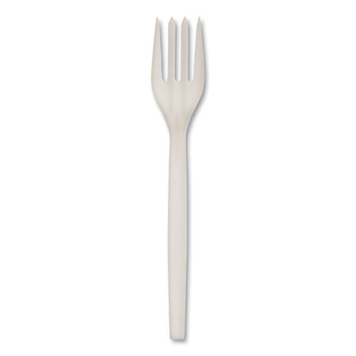 Ecosense Renewable Plant Starch Cutlery, Fork, Plastic, Cream, 50/pack, 20 Packs/carton