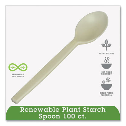 Ecosense Renewable Plant Starch Cutlery, Spoon, Plastic, Cream, 50/pack