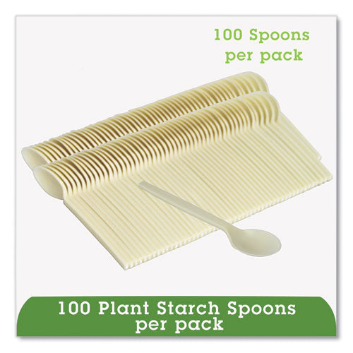 Ecosense Renewable Plant Starch Cutlery, Spoon, Plastic, Cream, 50/pack