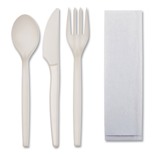Ecosense Renewable Psm Wrapped Cutlery Kit, Fork/knife/napkin/spoon, Plastic, White, 250/carton