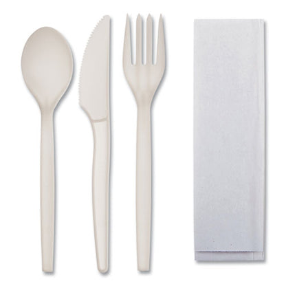 Ecosense Renewable Psm Wrapped Cutlery Kit, Fork/knife/napkin/spoon, Plastic, White, 250/carton