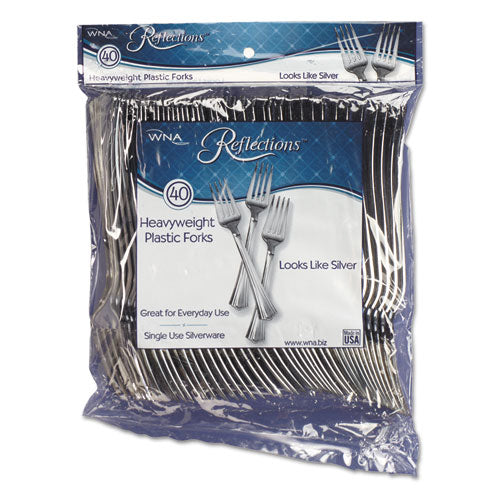 Reflections Heavyweight Plastic Utensils, Fork, Silver, 40/pack