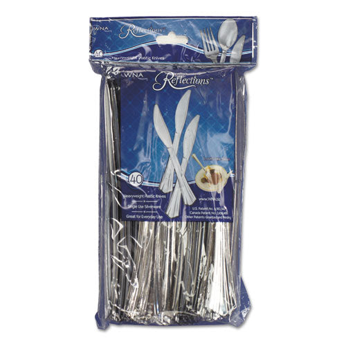 Reflections Heavyweight Plastic Utensils, Knife, Silver, 40/pack