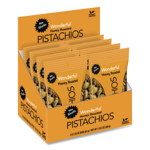 No Shells Honey Roasted Pistachios, 2.25 Oz Bags, 8/box