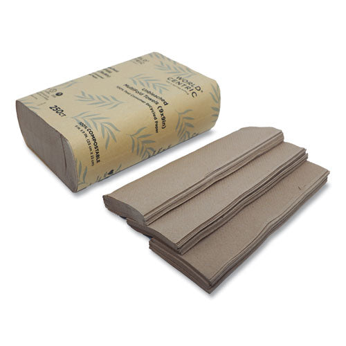 100% Pcw Recycled Paper Towels, 1-ply, 9 X 9, Natural, 250/pack, 16 Packs/carton