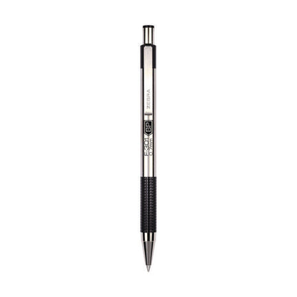 F-301 Ballpoint Pen, Retractable, Fine 0.7 Mm, Black Ink, Stainless Steel/black Barrel, Dozen
