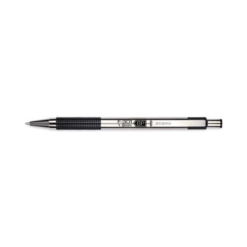 F-301 Ballpoint Pen, Retractable, Bold 1.6 Mm, Black Ink, Stainless Steel/black Barrel, 12/pack