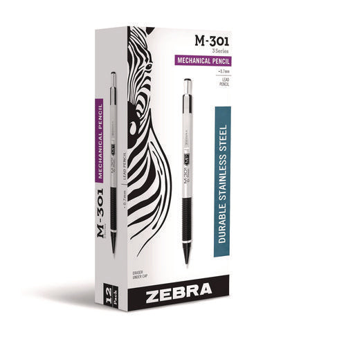 M-301 Mechanical Pencil, 0.7 Mm, Hb (#2), Black Lead, Silver/black Barrel