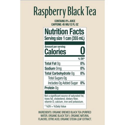 Zero Sugar Naturally Sweetened Black Tea, Raspberry Black Tea, 12 Oz Can, 12/carton