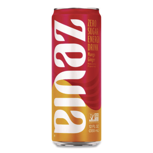 Zero Sugar Naturally Sweetened Energy Drink, Mango Ginger, 12 Oz Can, 12/carton